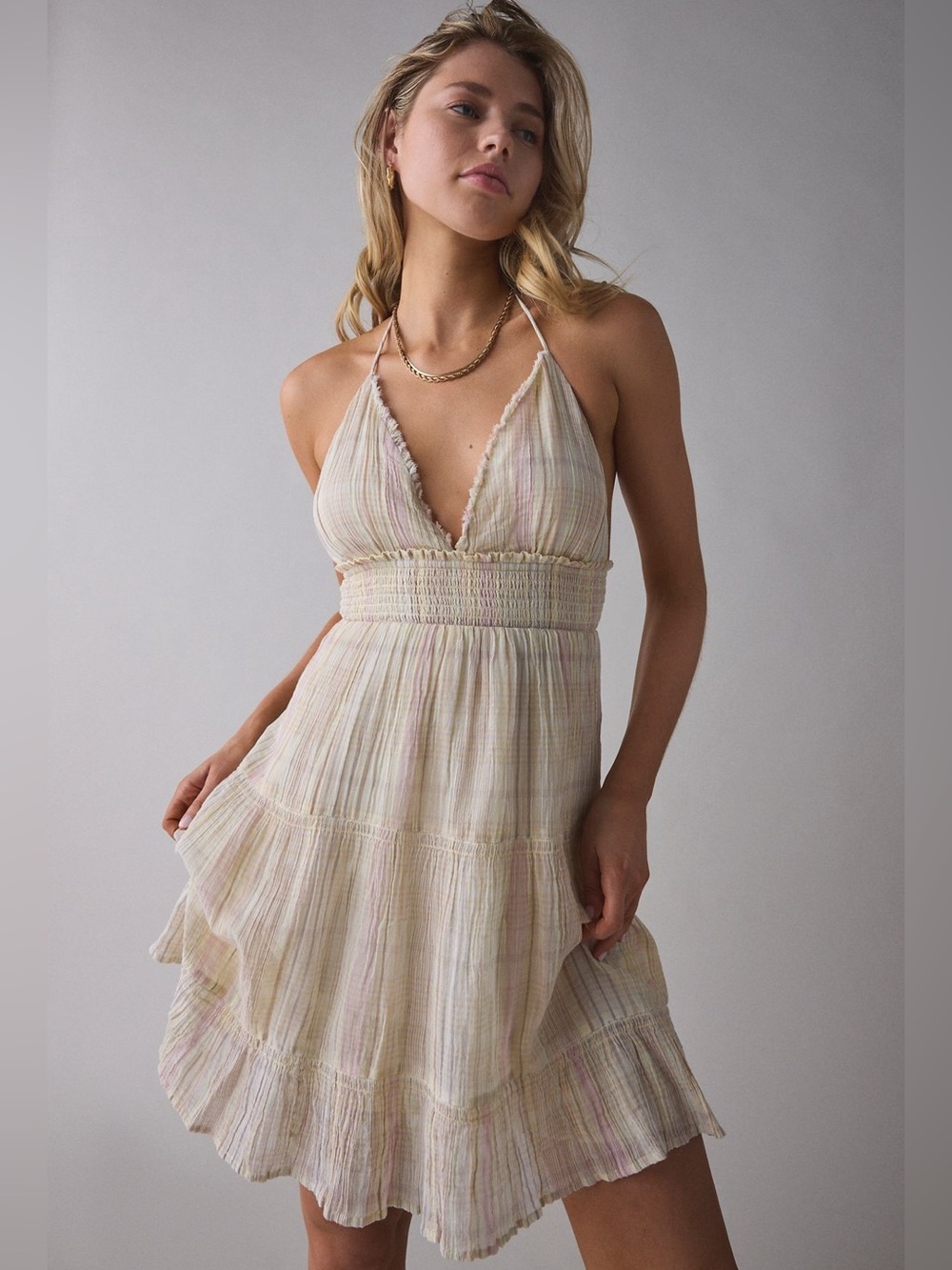 Kimchi Blue Phoebe cotton open-back halter knee length dress